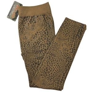 Fit 2 Go Leopard Print Leggings Size L/XL Distressed Brown Athleisure Pants